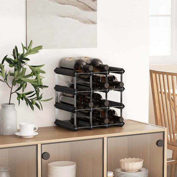 vidaXL Stojalo za vino za 12 steklenic črno trdna borovina