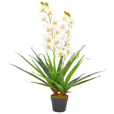 vidaXL Umetna rastlina orhideja z loncem bela 90 cm