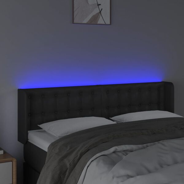 vidaXL LED posteljno vzglavje črno 147x16x78/88 cm umetno usnje