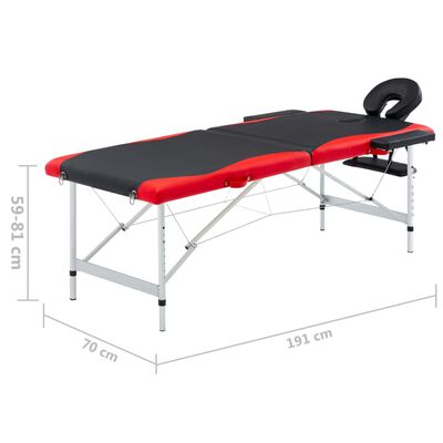 vidaXL 2-conska zložljiva masažna miza aluminij črne in rdeče barve