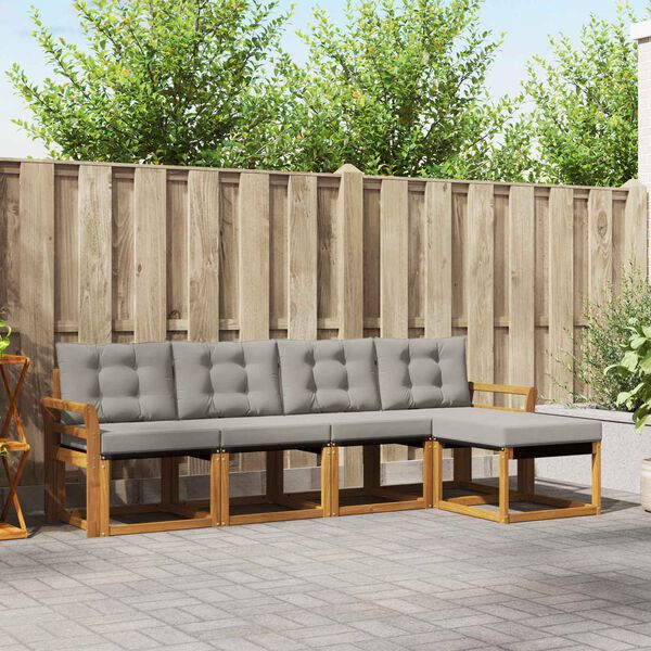 vidaXL Zunanja garnitura za sedenje 5 pcs Naravna in svetlo siva