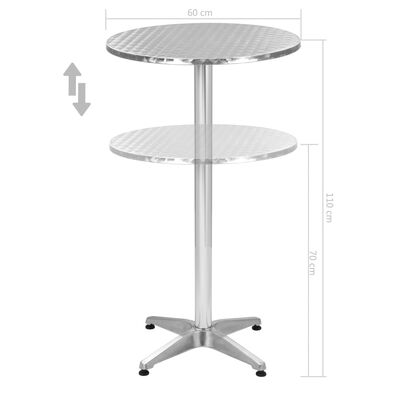 vidaXL Zložljiva vrtna miza srebrna 60x(70-110) cm aluminij