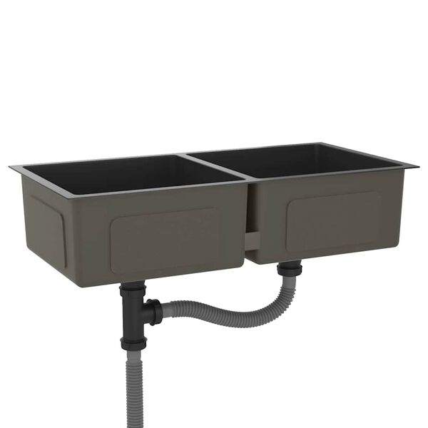 vidaXL Ročno izdelano kuhinjsko pomivalno korito črno nerjaveče jeklo