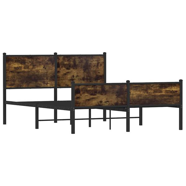 vidaXL Kovinski posteljni okvir brez vzmetnice dimljen hrast 140x190cm