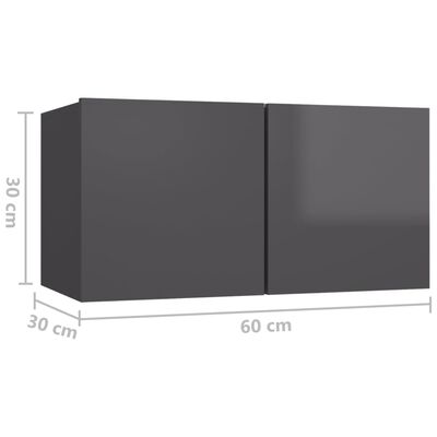 vidaXL Viseče TV omarice 3 kosi visok sijaj sive 60x30x30 cm