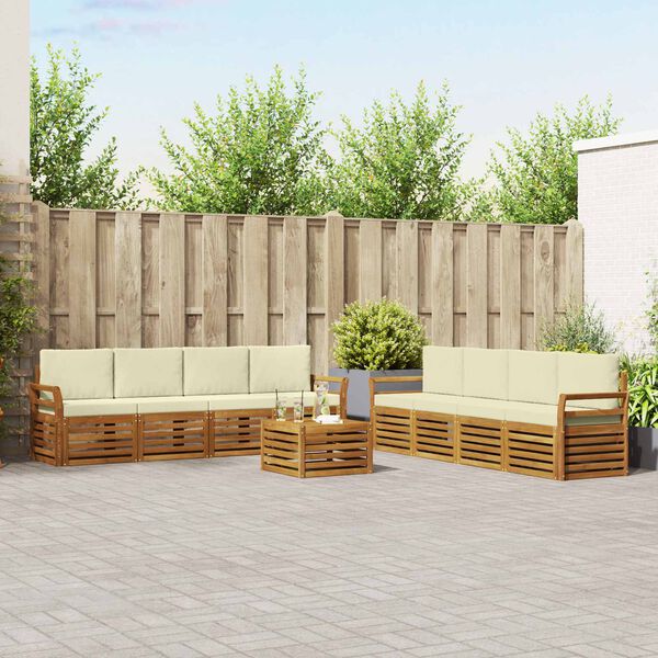 vidaXL Sedežne garniture 9 pcs Naravna in smetana Masiven les akacije