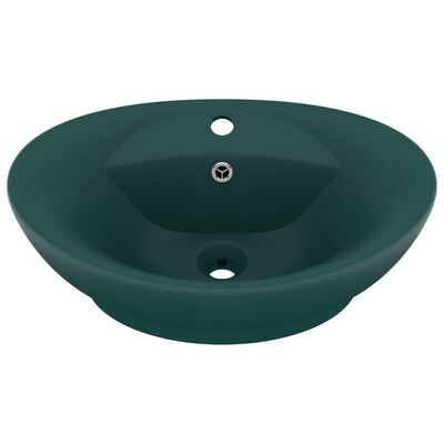 vidaXL Razkošen umivalnik ovalen mat temno zelen 58,5x39 cm keramika