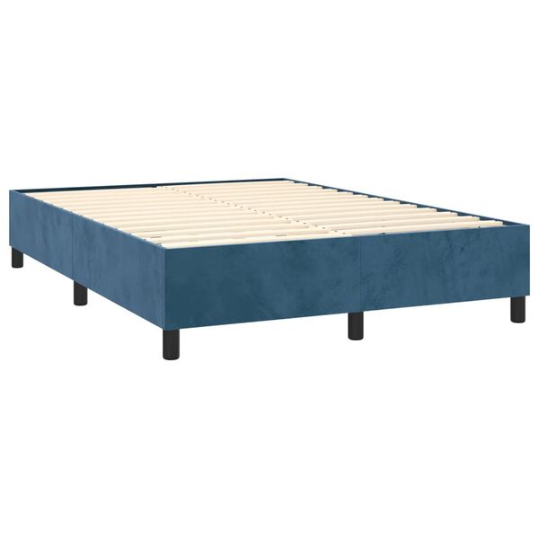 vidaXL Box spring postelja z vzmetnico temno modra 140x200 cm žamet