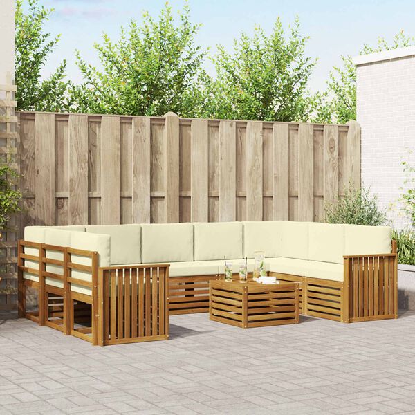 vidaXL Sedežne garniture 10 pcs Naravna in smetana Masiven les akacije