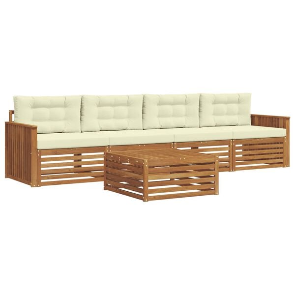 vidaXL Zunanja garnitura za sedenje z blazino 5 pcs Naravna in smetana