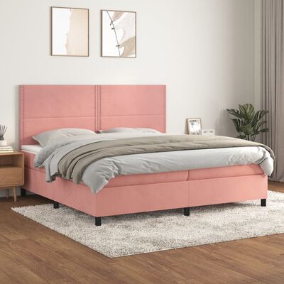 vidaXL Box spring postelja z vzmetnico roza 200x200 cm žamet