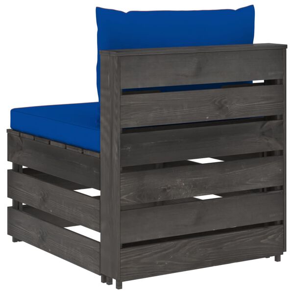 vidaXL Sekcijski sredinski kavč z blazinami siv impregniran les