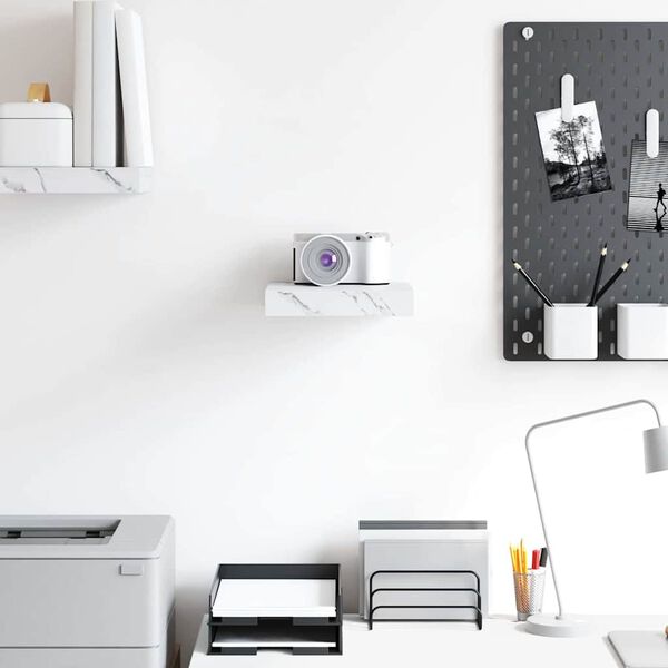 vidaXL Stenska polica Beli marmor 23 x 23,5 x 4 cm Konstruiran les