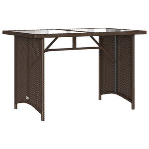 vidaXL Vrtna miza s stekleno plo&scaron;čo rjava 110x68x70 cm poli ratan