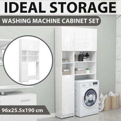 vidaXL Komplet omar za pralni stroj visok sijaj bele iverna plošča