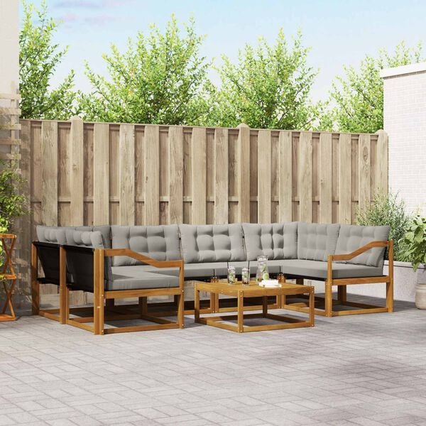 vidaXL Zunanja garnitura za sedenje 7 pcs Naravna in svetlo siva