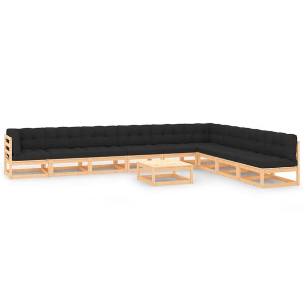 vidaXL Vrtna sedežna garnitura 10-delna z antracit blazinami borovina