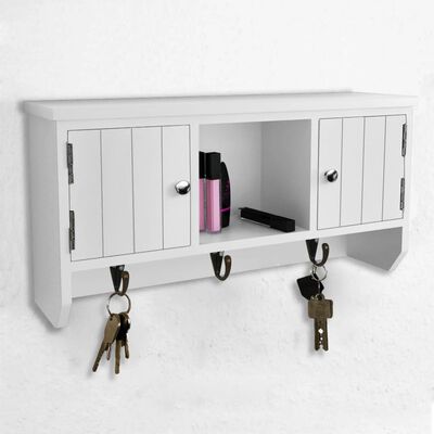 vidaXL Stenska omarica za ključe in nakit z vrati in kavlji