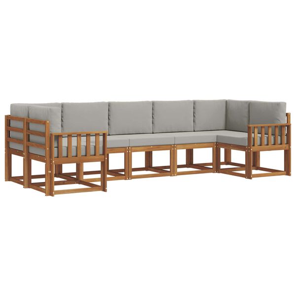 vidaXL Zunanja garnitura za sedenje 7 pcs Naravna in svetlo siva