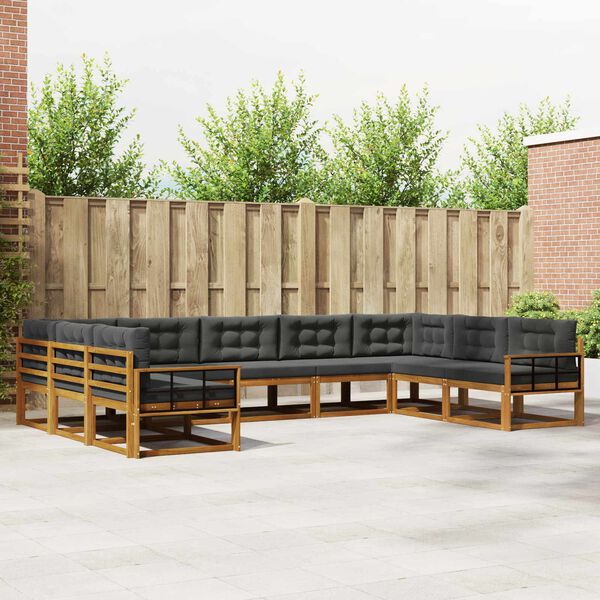 vidaXL Zunanja garnitura za sedenje 9 pcs Naravna in antracitna