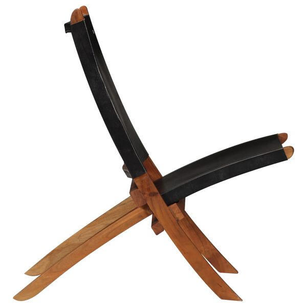 vidaXL Zložljiv stol za spro&scaron;čanje črno pravo usnje