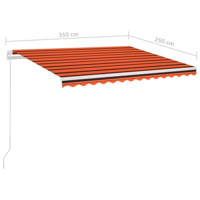 vidaXL Avtomatska tenda LED + senzor 3,5x2,5 m oranžna in rjava