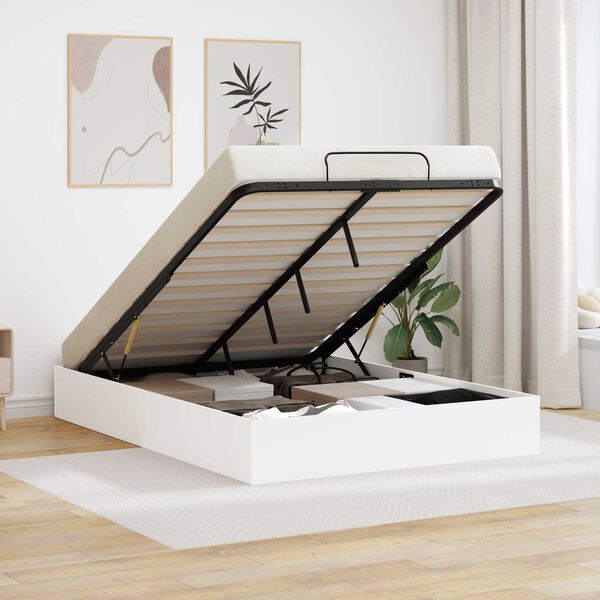 vidaXL Ottomanska postelja Bela 203 x 140 x 25 cm Konstruirano leseno