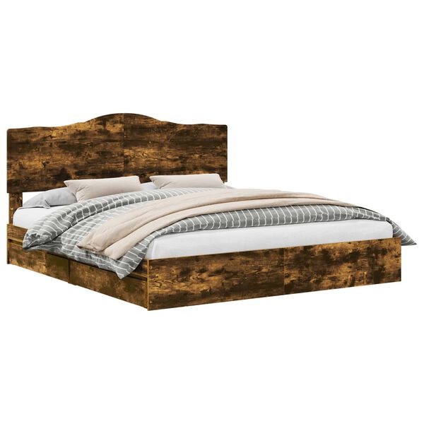 vidaXL Postelja s shranjevanjem z vzglavjem Dimljeni oreh 180 x 200 cm