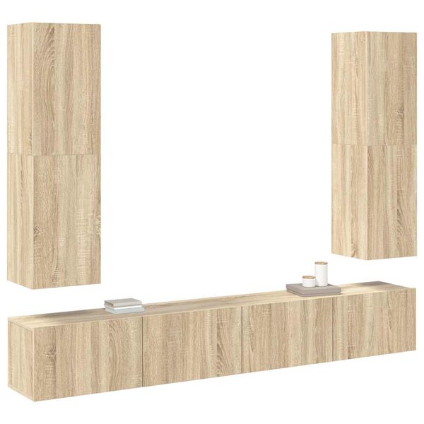 vidaXL Komplet TV omaric 4-delni sonoma hrast iverna plo&scaron;ča