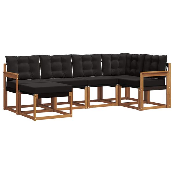 vidaXL Zunanja garnitura za sedenje z blazino 6 pcs Naravna in črna