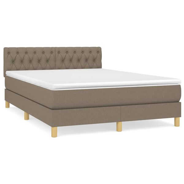 vidaXL Box spring postelja z vzmetnico taupe 140x200 cm blago