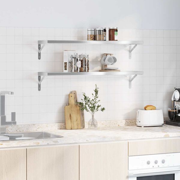 vidaXL Stenske police 2 kosa 100x23,5 cm srebrna nerjaveče jeklo