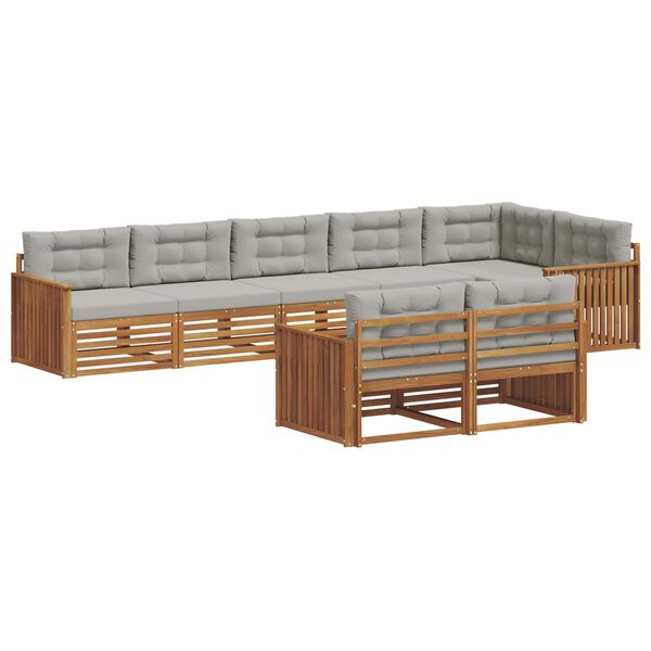 vidaXL Zunanja garnitura za sedenje 8 pcs Naravna in svetlo siva