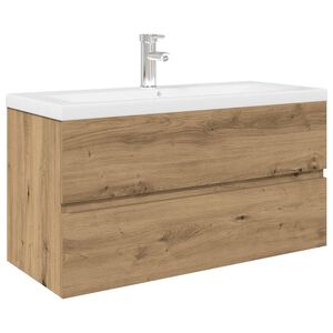 vidaXL omarica za umivalnik z vgrajenim umivalnikom pipo Artisan Oak