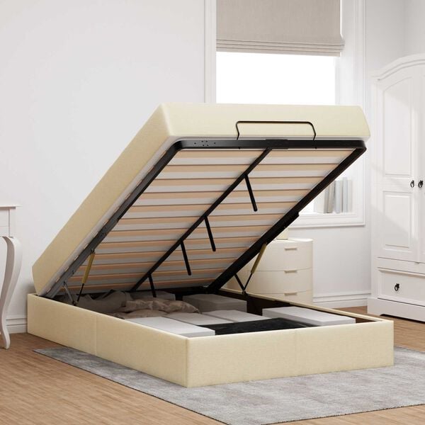 vidaXL Posteljni okvir z vzmetnico z vzmetnico 2 pcs krema blago