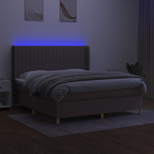 vidaXL Box spring postelja z vzmetnico LED taupe 160x200 cm blago