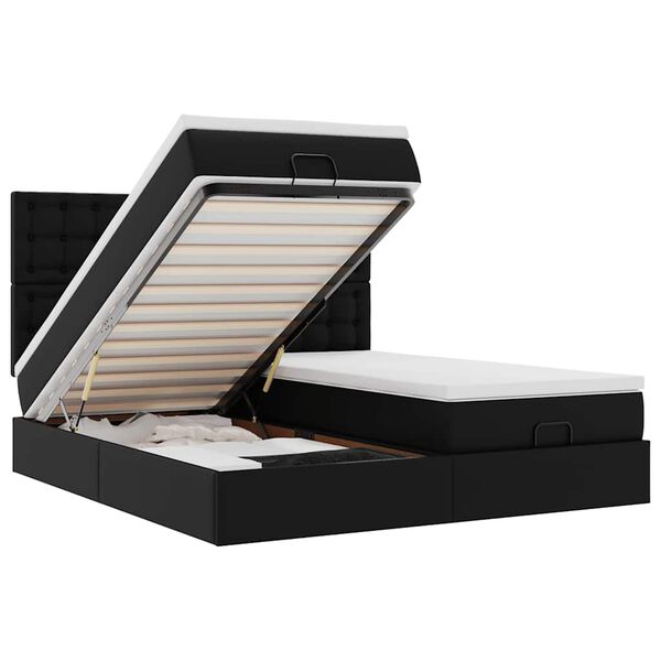 vidaXL Otomanski posteljni okvir z vzmetnicami črn 160x200cm um. usnje