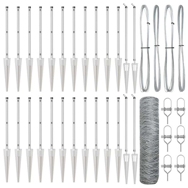 vidaXL Ogrodje s stebri srebrna 0.5 x 50 m Jeklo s PVC premazom