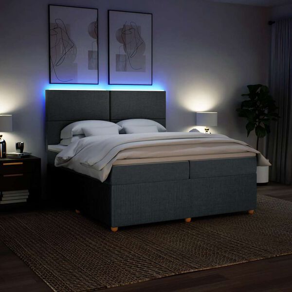 vidaXL Box spring postelja z vzmetnico temno siva 200x200 cm blago