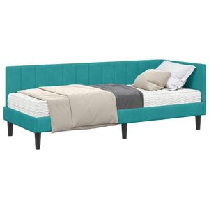 vidaXL Kotni okvir postelje z matrico 2 kos Turkizna 80 x 200 cm Žamet