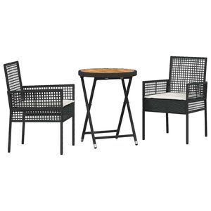 vidaXL Vrtnik Bistro Set 3 kos Črna poli ratan
