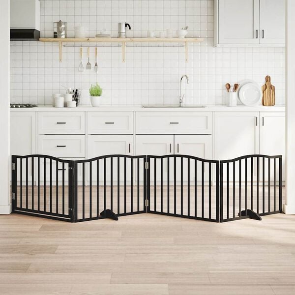 vidaXL Pasja vrata z vrati, zložljiva, 4 panela, črna, 320 cm, topolov les