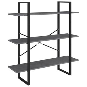 vidaXL Knjižna omara 3-nadstropna siva 100x30x105 cm trdna borovina