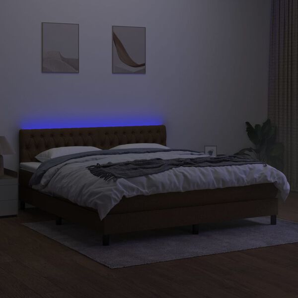 vidaXL Box spring postelja z vzmetnico LED temno rjava 180x200cm blago