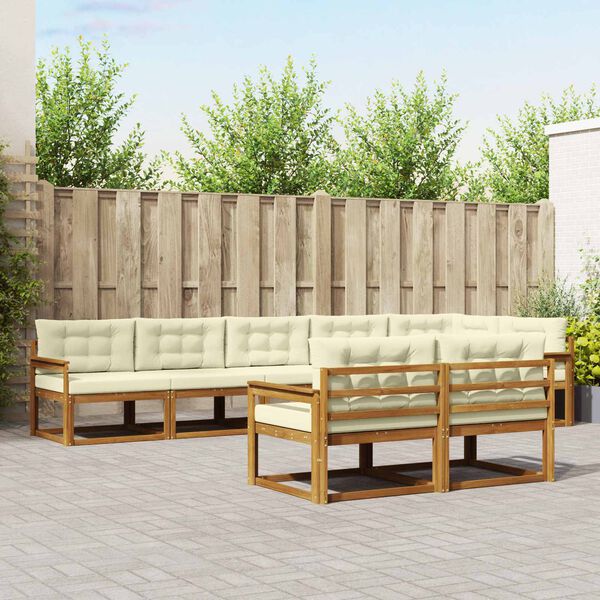 vidaXL Zunanja garnitura za sedenje z blazino 8 pcs Naravna in smetana