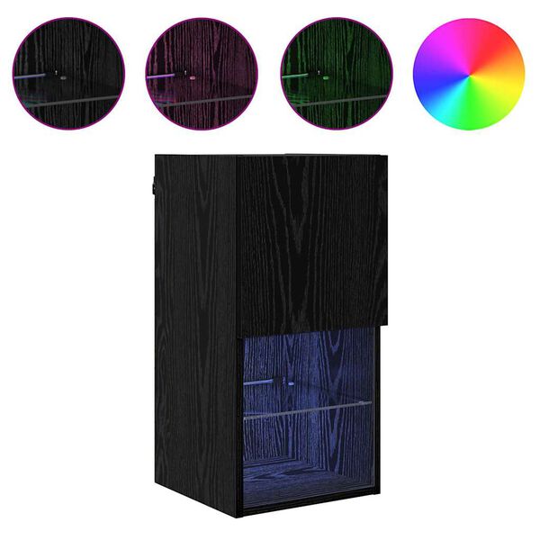 vidaXL TV omare za montažo na steno z LED lučmi 2 pcs Črna Orehovina