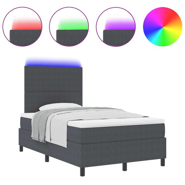 vidaXL LED Box Spring Postelja Temno siva in bela 120 x 200 cm