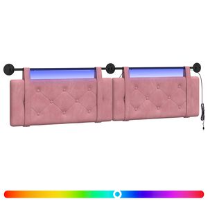 vidaXL Viseče vzglavje postelje Z LED svetlobo Roza Žamet