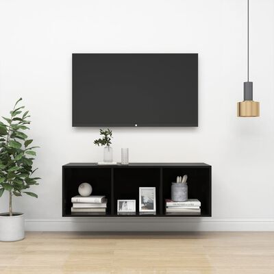 vidaXL Stenska TV omarica visok sijaj črna 37x37x107 cm iverna plošča