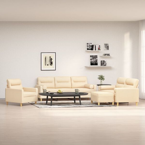 vidaXL Sedežna garnitura 4-delna z blazinami krem blago